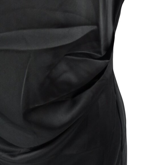 Lulus Hollywood Woman Black Satin Midi Dress Size M Spaghetti Strap Drape Ruched - Picture 4 of 13